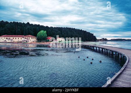 La laguna di Narta e l'isola di Zvernec, Vlore, Albania Foto Stock