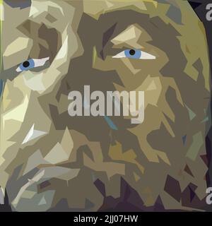 Pittura astratta. Il volto del vecchio uomo in colori verdi muti. 3D rendering Foto Stock