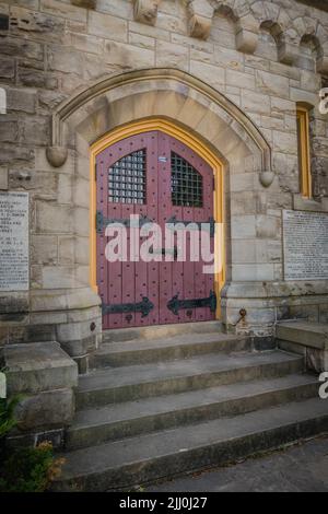 Battlefield Monument, al 77 di King Street West, fa parte dello Stoney Creek Battlefield Park. Il monumento si trova all'angolo sud-est di Centennia Foto Stock