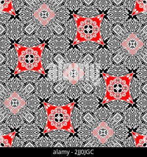 Rosso nero senza cuciture motivo a bandana a mosaico arabesco. Moderna stampa di sciarpa geometrica maschile, moda grafica astratta e arte da parati Foto Stock