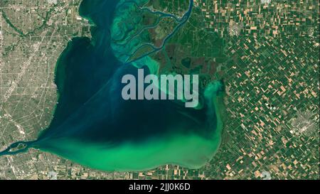 Antenna di una fioritura di alghe sul lago St. Clair, Detroit, Michigan Foto Stock