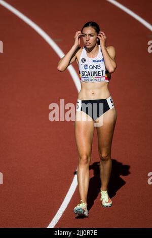 Eugene, Stati Uniti. 21st luglio 2022. Il belga Vanessa Scaunet è stato raffigurato prima dei calci della gara femminile del 800m in occasione dei Campionati mondiali di atletica IAAF del 19th ad Eugene, Oregon, USA, giovedì 21 luglio 2022. I Mondi si svolgono dal 15 al 24 luglio, dopo essere stati rinviati nel 2021 a causa della pandemia del virus corona in corso. FOTO DI BELGA JASPER JACOBS Credit: Belga News Agency/Alamy Live News Foto Stock