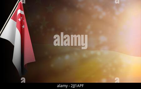 Bandiera di Singapore con bandiera di backgorund lucido. Da utilizzare per eventi nazionali di giorno e paese. Foto Stock