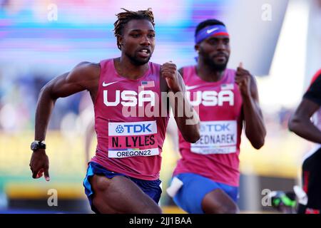 Hayward Field, Eugene, Oregon, USA. 19th luglio 2022. Noah Lyles (USA), 19 LUGLIO 2022 - Atletica : Campionato del mondo IAAF Oregon 2022 Semifinale maschile 200m a Hayward Field, Eugene, Oregon, USA. Credit: Naoki Nishimura/AFLO SPORT/Alamy Live News Foto Stock