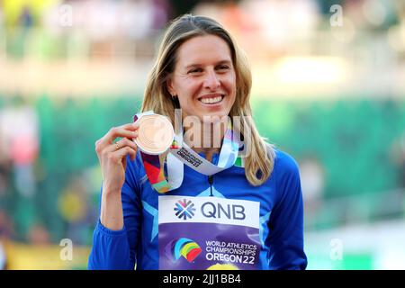 Hayward Field, Eugene, Oregon, USA. 19th luglio 2022. Elena Vallortigara (ITA), 19 LUGLIO 2022 - Atletica : IAAF World Championships Oregon 2022 cerimonia della Medaglia di salto alta delle Donne a Hayward Field, Eugene, Oregon, USA. Credit: Naoki Nishimura/AFLO SPORT/Alamy Live News Foto Stock