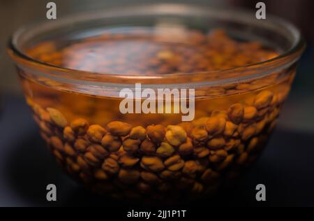 Gram bengala o Gram nero o ceci immersi in acqua di vetro Foto Stock