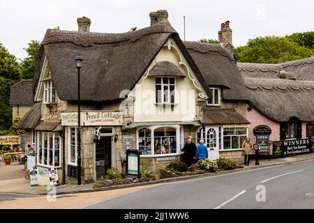 Pencil Cottage Shop e Old Thatch Tea Shop con giardino e tetto in paglia, vincitore Cafe of the Year 2021 Foto Stock