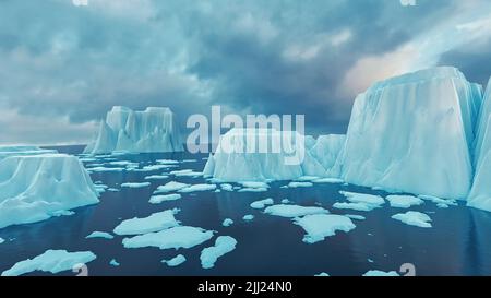 ghiaccio artico. bellissimo paesaggio con ghiaccio enormi blocchi in acqua riflessione. drammatico paesaggio polare ghiaccio Foto Stock