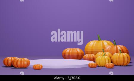 3d rendering della zucca a basso contenuto di polypoly su sfondo viola con spazio vuoto per il testo Foto Stock