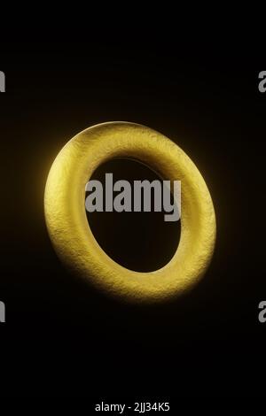 astratto torus dorato brillante su sfondo scuro, 3d rendering Foto Stock