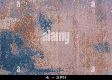 Vernice blu vecchi punti tracce modello obsoleto sulla texture di arrugginito metallo fondo acciaio grunge macchia obsoleta. Foto Stock