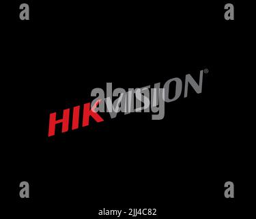 Hikvision, logo ruotato, sfondo nero Foto Stock