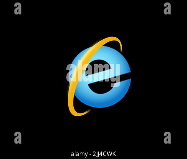 Internet Explorer, logo ruotato, sfondo nero Foto Stock