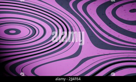 Trama astratta delle onde con forma liquida di colore nero e viola. Texture con forme circolari e curve. Curve nere sullo sfondo. Viola. Simulazione di sfondo di vernice nera e viola mescolando. Foto Stock