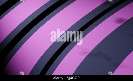 Texture con motivo di linee curve viola, grigie e nere. Sfondo con linee curve viola. Sfondo colorato con barre viola e nere. 3D rendering Foto Stock