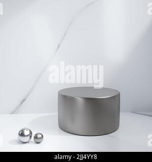 Podio in acciaio, supporto espositore in marmo. 3D rendering Foto Stock