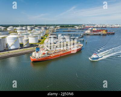 TUG Boat pattugliando le acque del porto di Rotterdam Foto Stock