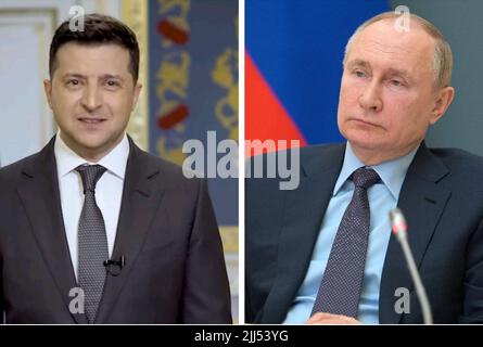 Kiev, Ucraina 23, giugno 2022 Volodymyr Zelenskyy e Putin hanno tenuto un incontro a Kiev con i leader di Germania, Francia, Romania e Italia Foto Stock