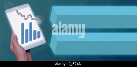 Una persona che tiene un tablet e visualizza i grafici dei dati e mostra le informazioni cruciali con il disegno futuristico. Un pad a portata di mano che presenta dati importanti Foto Stock