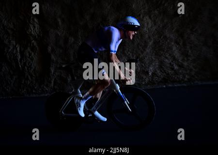 Rocamadour, Francia, 23rd luglio 2022. Durante la tappa 20 del Tour De France, Lacapelle-Marival a Rocamadour. Credit: Pete Goding/Alamy Live News Foto Stock