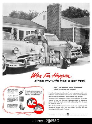 1954 U.S. advertisement for General Motors AC candele, filtri dell'olio e pompe del combustibile. Foto Stock