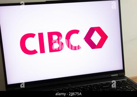 KONSKIE, POLONIA - 21 luglio 2022: Il logo della Canadian Imperial Bank of Commerce (CIBC) viene visualizzato sullo schermo del computer portatile Foto Stock