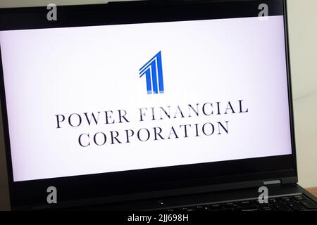 KONSKIE, POLONIA - 21 luglio 2022: Il logo della Power Financial Corporation Canadian Company viene visualizzato sullo schermo del computer portatile Foto Stock