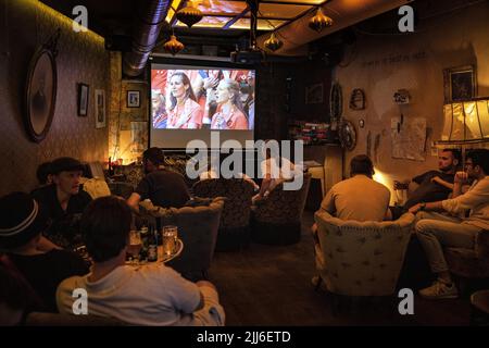 2022-07-23 20:56:49 AMSTERDAM - i fan del caffè Brecht seguono le Lionesse arancioni da Amsterdam. La squadra di calcio olandese delle donne giocherà i quarti di finale contro la Francia nel Regno Unito. ANP RAMON VAN FLYMEN olanda OUT - belgio OUT Foto Stock