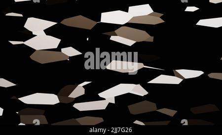 Ripetizione senza giunture con quadrati. Sfondo geometrico chiaro in bianco e marrone. Cool elegante arte contemporanea trendy astratto futuristico banner web design. Sfondo nero con esagoni beige e marrone. Modello di esagoni e forme diritte. Forme geometriche su sfondo scuro. Foto Stock