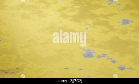 Trama in metallo arrugginito giallo. Macchie astratte gialle e grigie. Sfondo metallico ruvido. Vecchio metallo giallo come grunge sfondo panorama texture- 3D rendering. Illustrazione 3D di alta qualità Foto Stock