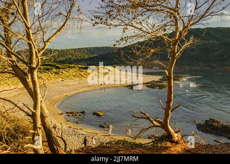 Tramonto Cala in es Tancats. Minorca. Spagna Foto Stock