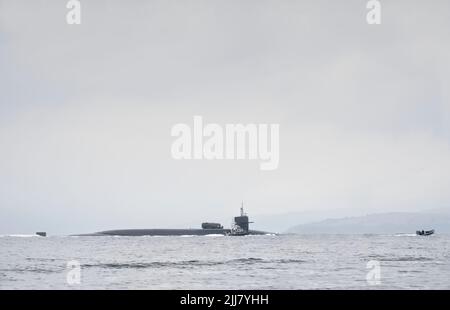 Firth of Clyde, Scozia, Regno Unito, luglio 23rd 2022, addestramento sottomarino dell'esercito britannico per l'Ucraina in Scozia dalla base navale di HM Foto Stock