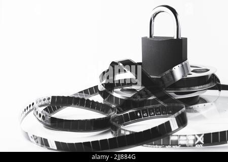 Noleggio film vietato. Blocco degli annunci. Film vietato. Elenco delle sanzioni nella produzione cinematografica. Foto Stock