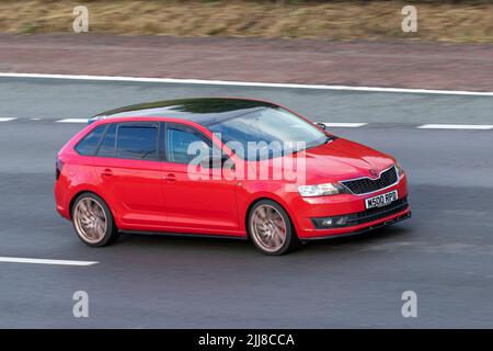 2018 rosso HONDA JAZZ i-VTECH 3 1318cc benzina 6-Speed manuale; viaggiando sull'autostrada M6, Regno Unito Foto Stock