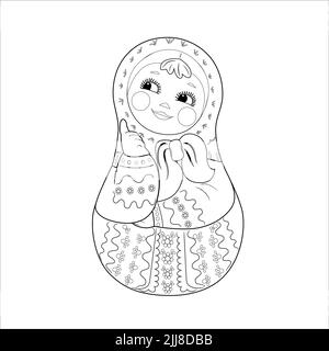 Bambola Matryoshka in stile doodle, isolata da una bambola russa. Foto Stock