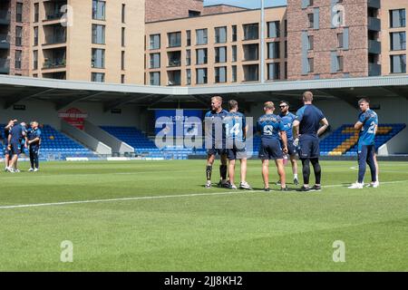 West Ealing, Regno Unito. 24th luglio 2022. Stadio GV durante la partita del Kingstone Press Championship tra London Broncos e Halifax RLFC al Trailfinders Sports Club, West Ealing, Regno Unito, il 24 luglio 2022. Foto di Simon Hall. Solo per uso editoriale, licenza richiesta per uso commerciale. Nessun utilizzo nelle scommesse, nei giochi o nelle pubblicazioni di un singolo club/campionato/giocatore. Credit: UK Sports Pics Ltd/Alamy Live News Foto Stock