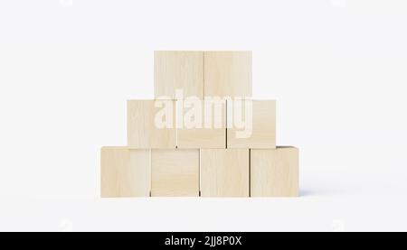 Cubetti di legno su sfondo bianco Foto Stock