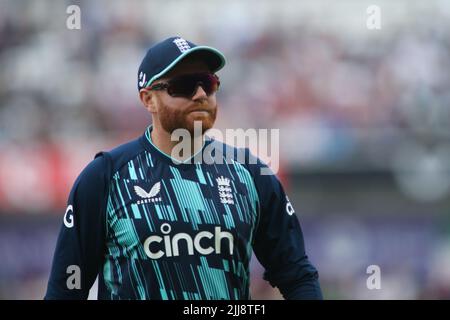 Leeds, Regno Unito. 24th luglio 2022. Clean Slate Headingley Cricket Ground, Leeds, West Yorkshire, 24th luglio 2022. 3rd Royal London un giorno Internazionale Inghilterra vs Sud Africa. Jonny Bairstow d'Inghilterra. Credit: Touchlinepics/Alamy Live News Foto Stock