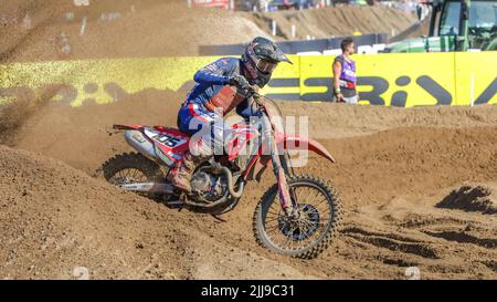 Lommel. Belgio, 24/07/2022, il belga Cyril Genot ha ritratto in azione durante il motocross MXGP Grand Prix Fiandre, 14th (su 18) gara del FIM Motocross World Championship, domenica 24 luglio 2022 a Lommel. FOTO DI BELGA MARIJN DE KEYZER Foto Stock