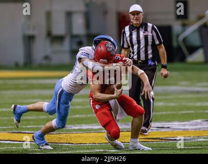 Azione calcistica con Sandpoint vs Skyline High School a Mosca, Idaho. Foto Stock