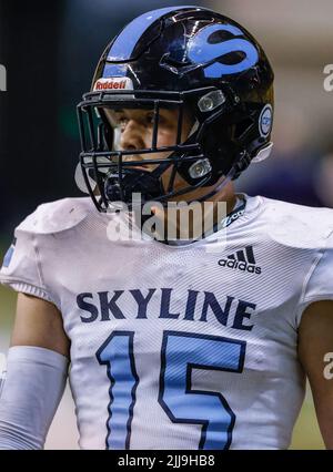 Azione calcistica con Sandpoint vs Skyline High School a Mosca, Idaho. Foto Stock