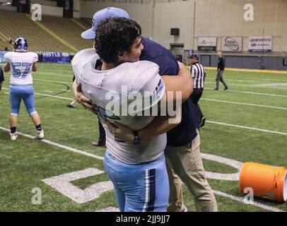 Azione calcistica con Sandpoint vs Skyline High School a Mosca, Idaho. Foto Stock