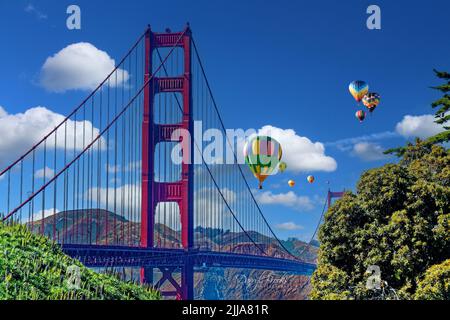 Vista del Golden Gate Bridge a San Francisco con le bollature ad aria calda Foto Stock