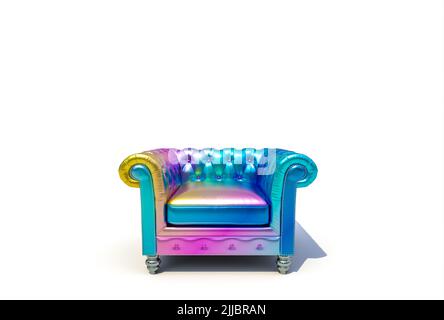 poltrona iridescente su sfondo bianco. 3d rendering Foto Stock