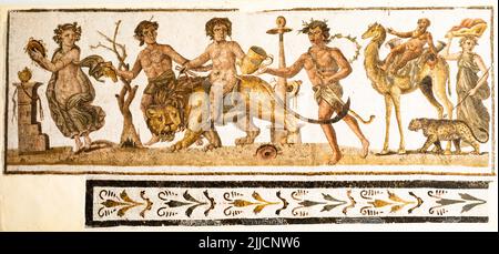 Un mosaico romano della metà del 2nd secolo d.C. esposto al Museo Archeologico di El Jem in Tunisia. Foto Stock