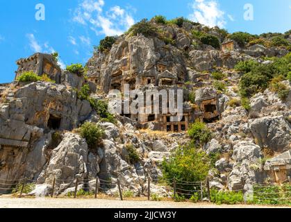 Foto grandangolare dell'antico sito di Myra a Demre, Antalya, Turchia. Foto Stock