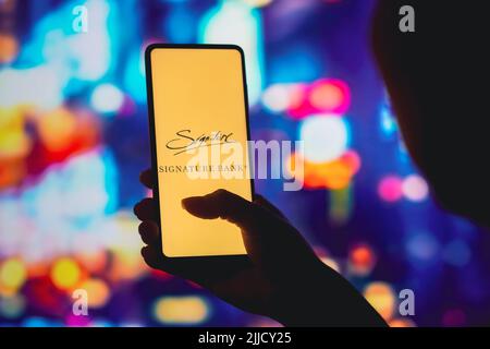 Brasile. 25th luglio 2022. In questa figura, il logo Signature Bank viene visualizzato sullo schermo dello smartphone. (Foto di Rafael Henrique/SOPA Images/Sipa USA) Credit: Sipa USA/Alamy Live News Foto Stock