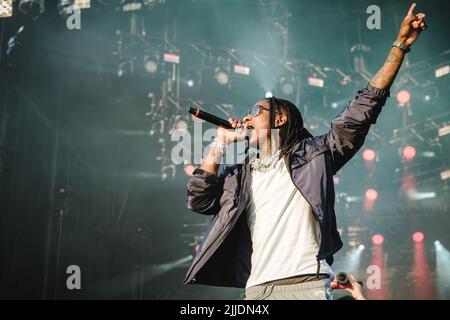 Stoccolma, Svezia. 01st, luglio 2022. Il rapper americano e il lirico Polo G si esibisce in un concerto dal vivo durante il festival musicale svedese Lollapalooza Stockholm 2022 a Stoccolma. (Photo credit: Gonzales Photo - Tilman Jentzsch). Foto Stock