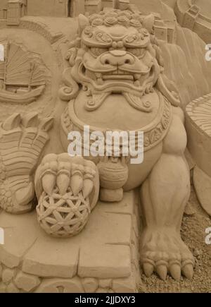 Foto delle sculture di sabbia a Sandworld in Lodmoor Country Park (Weymouth) Foto Stock