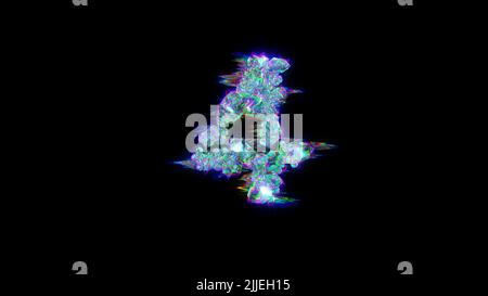 Stile alfabeto cybernetico blu glitchy - numero 4 su nero, isolato - oggetto 3D rendering Foto Stock